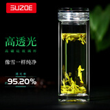 述作高档双层玻璃杯茶杯男士水晶泡茶杯隔热杯子透明女商务便携水杯 云影中号320ML（大方刚正）