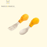 MARCUS&MARCUS儿童餐具宝宝婴儿不锈钢短柄学习训练勺叉辅食勺子套装 黄色