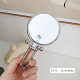 鹿野时空美妆双面镜10倍5倍放大小圆镜折叠化妆镜梳妆镜手柄镜便携镜子 银色（一面可放大5倍）