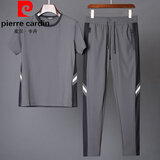 皮尔卡丹（pierre cardin）夏季运动休闲套装男士高端冰丝速干短袖T恤长裤潮流帅气搭配一套 灰色375(套装) 3XL 150(170斤