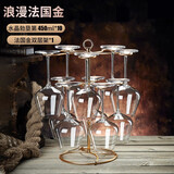 青苹果（QINGPINGGUO） 10只红酒杯套装带杯架轻奢玻璃葡萄酒高脚杯家用醒酒器 玫瑰金架+水晶勃垦第x10/ 450ml