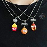 钻名堂 抖音同款时尚情侣项链吊坠闺蜜可爱毛衣链男女朋友情人节礼物 汉堡+薯条+热狗1套