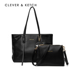 CLEVER & KETCH子母包包新款鳄鱼纹大包单肩手提包上班通勤托特包生日礼物送老婆 黑色