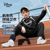 迪士尼（Disney）童装儿童男童圆领卫衣拼接机车风耐磨舒坦上衣25春DB431EE15黑120