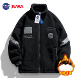 NASA GISS 官方潮牌羊羔绒外套男冬季加厚棉衣冬装棉服学生棉袄 黑色 2XL 