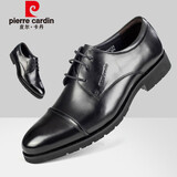 皮尔卡丹（pierre cardin）男鞋春秋季防滑耐磨男士商务正装三接头皮鞋男真皮软底婚鞋鞋子男 黑色 41 欧码 ( 比标准码偏大一码 )