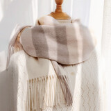 达芬奇密码 羊毛围巾女秋冬新款百搭英伦格子羊毛披肩防寒保暖送人礼物 5#-粉白渐变