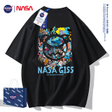 NASA GISSNASA官网联名短袖t恤男国潮China故宫半袖纯棉新款夏季宽松男装 NA8099黑色 L  建议130-150斤