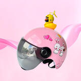 淮夏儿童头盔3C安全帽男孩女孩3-16岁可爱宝宝小孩学生电动车头盔四季 粉色兔子2-7岁-+小黄鸭 均码