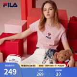 斐乐（FILA）官方女士短袖T恤2024夏印花运动女装针织短袖套头衫小熊T刺绣上衣 麦町粉-PK 155/76A/XS