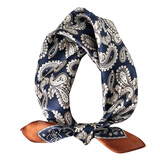 GLO-STORY真丝丝巾女  小方巾53cm领巾优雅气质款花桑蚕丝礼盒装 藏青色