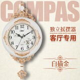 康巴丝（Compas）摇摆挂钟 欧式田园仿古客厅石英钟表挂墙 钟创意时尚时钟  2955白描金