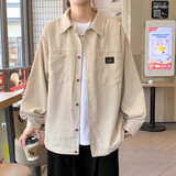 ONGOOSE灯芯绒夹克男装夏秋季复古工装上衣服装青少年潮流日系外套男士 ZLFS-2303米白色 均码 L【110斤-125斤】