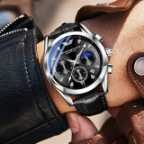 贝罗仕（BELUSHI）瑞士工艺手表男机械风运动防水初高中学生青少年夜光商务考试礼物 银壳黑面皮带-高档礼盒赠皮带