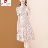 皮尔卡丹旗袍连衣裙女夏季2025新款气质收腰显瘦中长款小个子碎花雪纺裙子 花色 L 建议105-115斤
