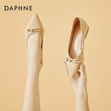 DAPHNE达芙妮单鞋女低跟船鞋新款学生尖头百搭一脚蹬工作宴会鞋 米色 跟高3cm 37 (235mm)