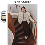 太平鸟女装压胶轻薄羽绒服多巴胺无胆衬衫羽绒休闲外套短 米白色 XS