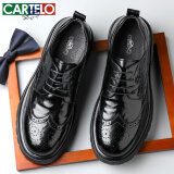 卡帝乐鳄鱼（CARTELO）英伦男士布洛克皮鞋厚底增高商务休闲皮鞋透气牛皮鞋男9961黑色42