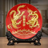 鹭艺轩龙凤呈祥摆件金箔工艺品婚房客厅装饰结婚礼品送新人闺蜜新婚礼物 龙凤呈祥10吋（摆盘直径25厘米）