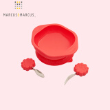 MARCUS&MARCUS 宝宝儿童训练餐具套装不锈钢勺叉硅胶吸盘婴儿辅食碗 红色