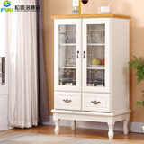 松园洛曼森 实木餐边柜 酒柜茶水柜客厅碗柜厨房柜餐柜边柜小酒柜玻璃柜欧式 象+蜜顶63*37*120cm