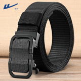 回力帆布皮带男士自动扣尼龙编织腰带加长简约休闲百搭年轻人战术裤带 黑色