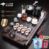 树彬黑檀木茶盘套装全自动上水电热水壶陶瓷功夫茶具茶道紫砂泡茶壶 黑檀木祥云+镀金知白套装 配双桶