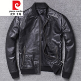 皮尔卡丹福利款头层牛皮真皮棒球服休闲秋季夹克男外套真皮皮衣针织 黑色 XL