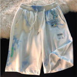 布恩普短裤男夏季新款潮流休闲运动五分裤子学生扎染透气薄款宽松沙滩裤 蓝色（主图款） XL