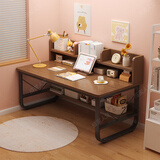 人文成家电脑桌台式家用学生办公简约书桌书架书柜一体卧室写字桌学习桌子 黑橡木色120cm