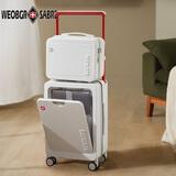 WEOBGR SABRE瑞士军刀前开盖行李箱20寸商务多功能铝框旅行箱男登机宽拉杆箱女 星光白拉链子母箱【2025版】 20英寸 可登机（可放15.6寸电脑）