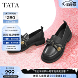 他她（TATA）通勤百搭乐福鞋春季新款方跟小皮鞋女单鞋WCPA1AA3 黑色 34