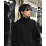 卡图弛黑色高领毛衣男春秋季宽松加厚慵懒高级感痞帅cleanfit打底针织衫 黑色 XL