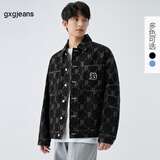 gxg.jeans春秋季新款老花满印潮牌黑色牛仔夹克外套男情侣装 黑色-常规Y M (170)