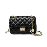 CLEVER & KETCH包包女包斜挎女士单肩包金球小香风菱格链条包小方包生日礼物 黑色镶钻小金球