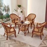 少泉藤椅子三件套  阳台桌椅组合 腾编靠背椅 藤木椅室内客厅休闲办公 组合五件套（配75茶几）