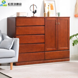 松园洛曼森 五斗柜 实木简约现代抽屉衣物收纳柜卧室带门储物柜五斗橱电视柜 六斗二门板栗色120*43*105cm