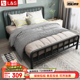 L&S 床铁艺床欧式铁架床时尚双人床简约卧室出租房宿舍龙骨床架 YC09 黑色1.2*2m（质量升级）