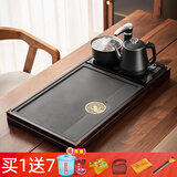 瓷牌茗茶具功夫茶具茶盘实木家用整套四合一电热炉茶台茶托盘排水式仿乌金石 兰心凤角四合一茶盘黑色电热炉