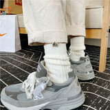 宝盖丁4双袜子男秋冬日系复古粗线中筒纯色篮球袜潮运动袜大码男袜棉袜 白色 4双 均码