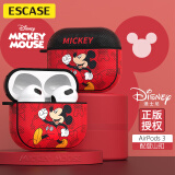 ESCASE airpods三代保护套迪士尼苹果3代耳机壳蓝牙盒卡通无线硅胶皮纹软潮男个性创意米奇红色