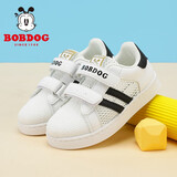 巴布豆（BOBDOG）童鞋春春秋新款韩版儿童小白鞋女宝宝板鞋男童休闲运动鞋 白/黑32079-（单网） 26 适合脚长15.8cm