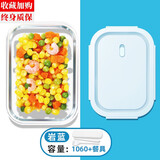欣美雅（xinmeiya）微波炉加热饭盒上班族耐热玻璃饭盒学生大容量保温水果盒便当盒 岩蓝大长无隔+餐具