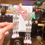 飞花 汉服配饰古装夹子流苏步摇发饰古风发夹对夹古代边夹 琉璃粉蝶对夹