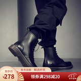 JUKUANG 新款马丁靴男真皮男靴英伦潮流高帮皮鞋鞋子厚底工装靴男士潮中帮百搭男鞋 系带四季款黑色 40(标准皮鞋尺码-运动鞋拍小一码)