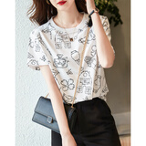 德玛纳（dme）【创意印花女式t恤】夏季圆领打底衫花伞香水印花短袖t恤女