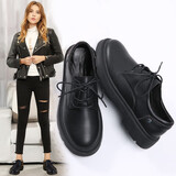 哚美哚尚平底单鞋女小皮鞋女鞋系带英伦风女鞋黑色职业软皮休闲鞋jk鞋子女 黑色 37