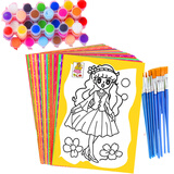 乐福然儿童涂色画DIY颜料水彩画涂鸦画填色儿童手工绘画工广场 女孩玩30张画+6条颜料+6支画笔