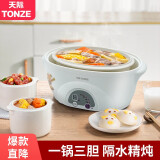 天际（TONZE） 一锅三胆隔水炖电炖炖锅陶瓷内胆花胶鱼胶电炖盅家用煲汤锅煮粥炖汤小2-3人用16A 白色 1.6L