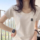 方领打底衫女夏季新款灰色短袖t恤大领口内搭正肩纯棉显瘦上衣服 灰色 L
